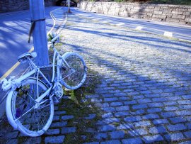 Eve's ghostbike re-installed Photo by Philipp Rassmann/NYC Street Memorial Project